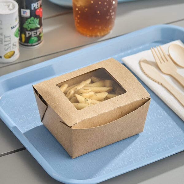 Fold-Pak Bio-Plus View #1 4 3/8" x 3 1/2" x 2 1/2" Kraft Microwavable Folded Poly-Lined Paperboard Take-Out Container with Window - 360/Case