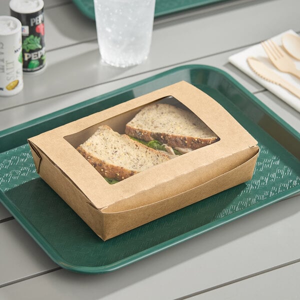 Fold-Pak Bio-Plus View #8 6" x 4 3/4" x 2 1/2" Kraft Microwavable Folded Poly-Lined PaperboardTake-Out Container with Window - 240/Case