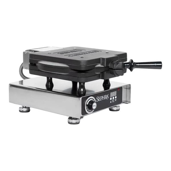 A Sephra Plus electric non-stick crepe press with a coated aluminum plate and digital controls.