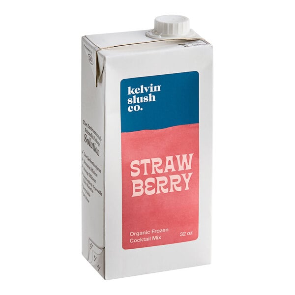 A 32-ounce carton of Kelvin Slush Co. organic frozen strawberry cocktail mix.