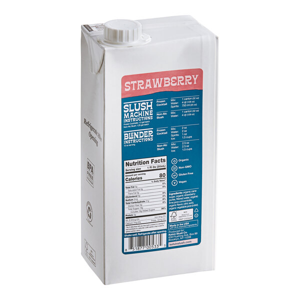A 32 fl. oz. carton of Kelvin Slush Co. organic frozen strawberry cocktail mix.