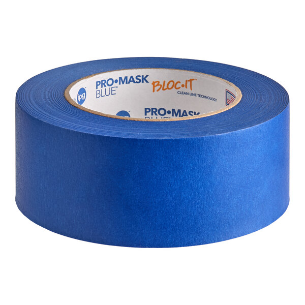 A roll of blue painter's masking tape labeled as IPG ProMask Blue with Bloc-it Technology.