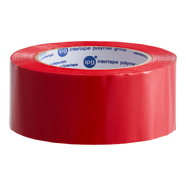 A roll of red acrylic carton sealing tape from IPG, measuring 1.89 inches wide and 109.36 yards long.