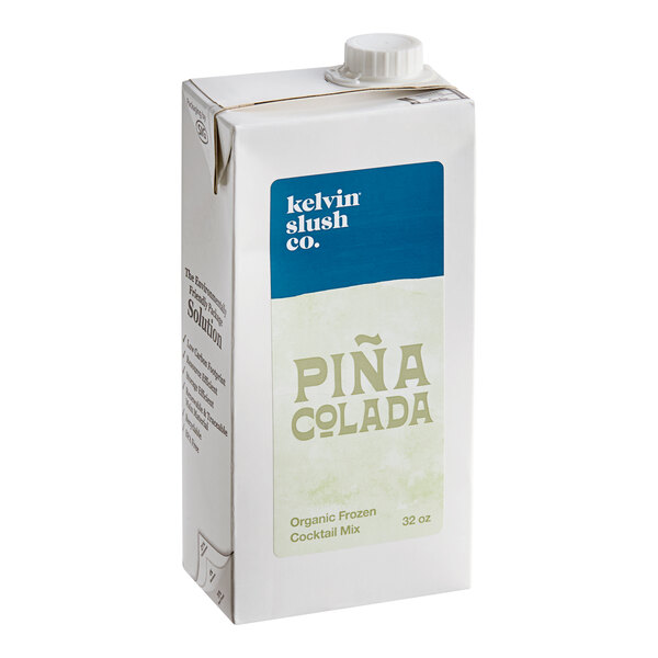 A 32-ounce carton of Kelvin Slush Co. organic frozen piña colada cocktail mix.
