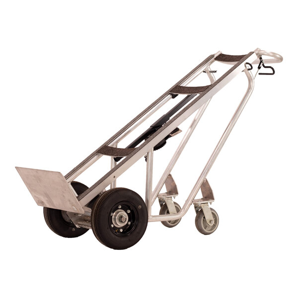 A heavy-duty steel hand truck with an extended frame and four wheels, designed for transporting up to 1,000 pounds.