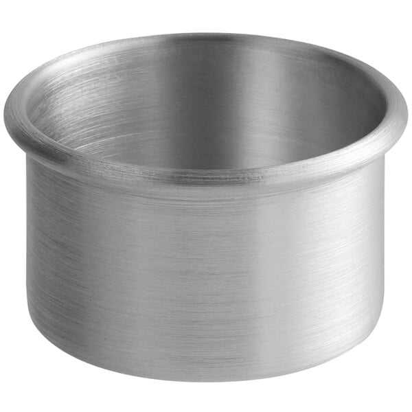 A silver aluminum round mini cake pan.