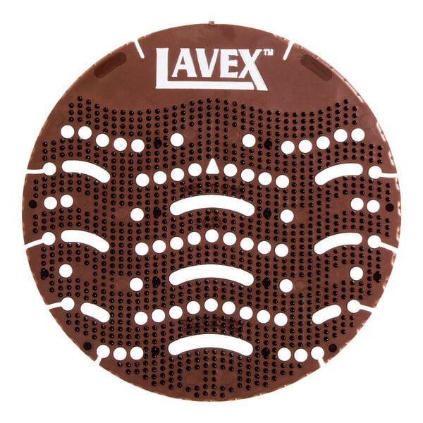A brown Lavex Midnight Coast scent EVA deodorizing gel urinal screen with a perforated design.