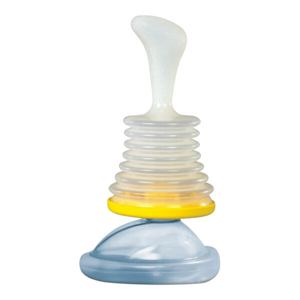 A Medique LifeVac travel kit in a plastic container with a yellow and blue cap.