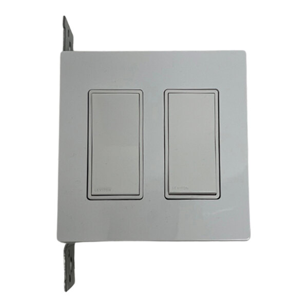A white rectangular wall switch with two black lines.