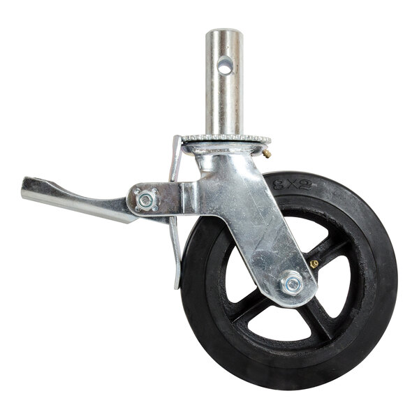 A Metaltech SaferStack 8-inch swivel caster with a black rubber wheel and metal mounting hardware.