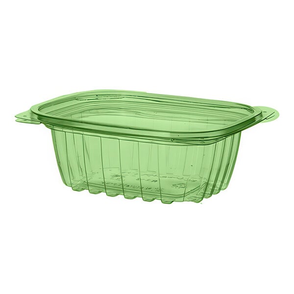 A green Eco-Products rectangular plastic deli container with a flat lid.