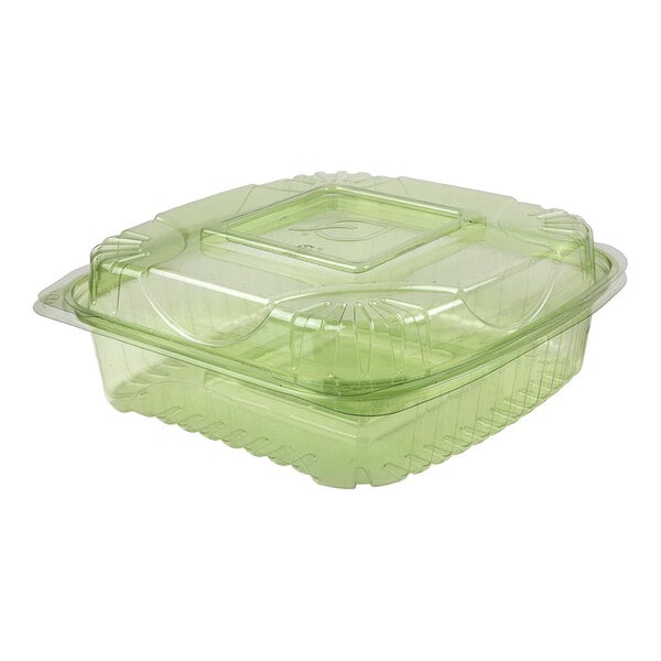 A clear plastic Eco-Products container with a green border and lid.