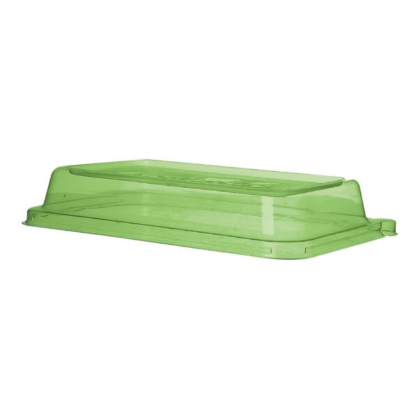 A green rectangular Eco-Products plastic dome lid on a white background.