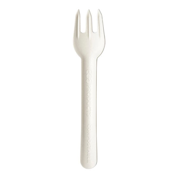 A white Eco-Products molded paper fork.