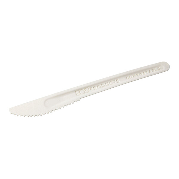 A white Eco-Products compostable paper knife with a white handle.