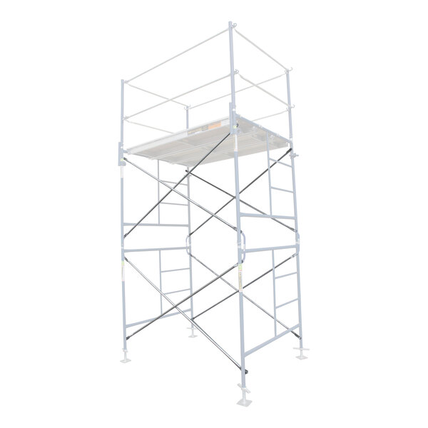 A galvanized steel scaffolding cross brace used for construction support.