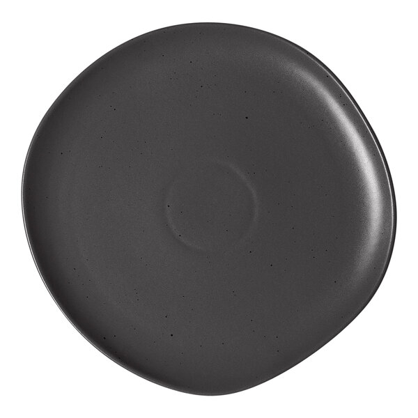 A charcoal grey Ariane porcelain plate with grey dots in the middle.