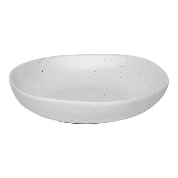 A white porcelain plate with specks.
