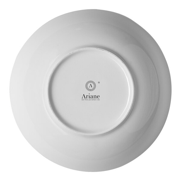A white porcelain nappie bowl shown upside down with the Ariane brand logo on the bottom.
