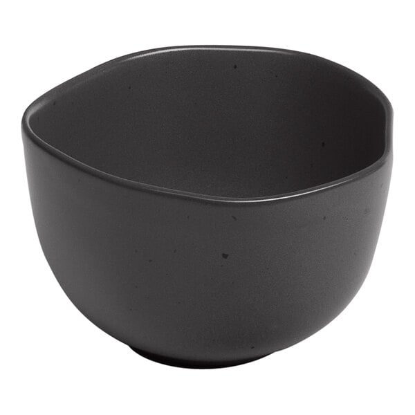 An Ariane charcoal grey porcelain bowl with black dots and a curved edge.
