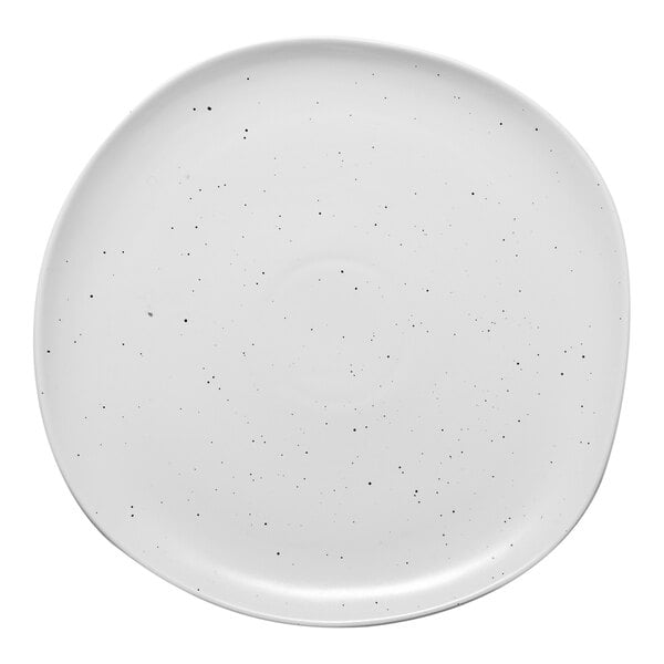 A white Ariane porcelain plate with speckled dots.