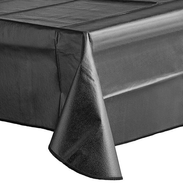 A black vinyl table cover with a flannel backing.