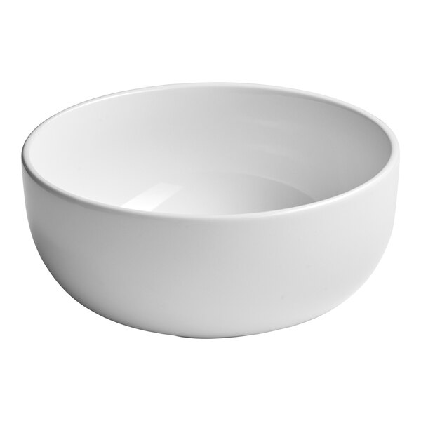 A large, round, warm white porcelain bowl.