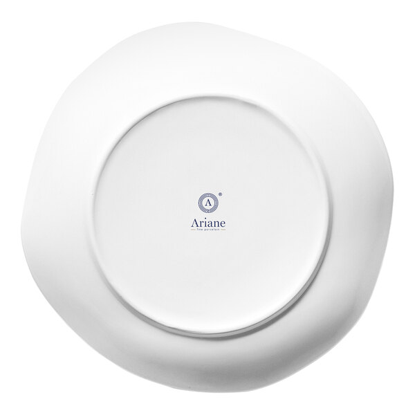 An Ariane Earth warm white porcelain plate with a circular logo.