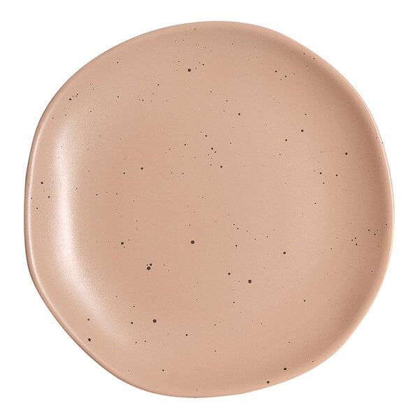 An Ariane Earth dark sand porcelain plate with speckles on it.
