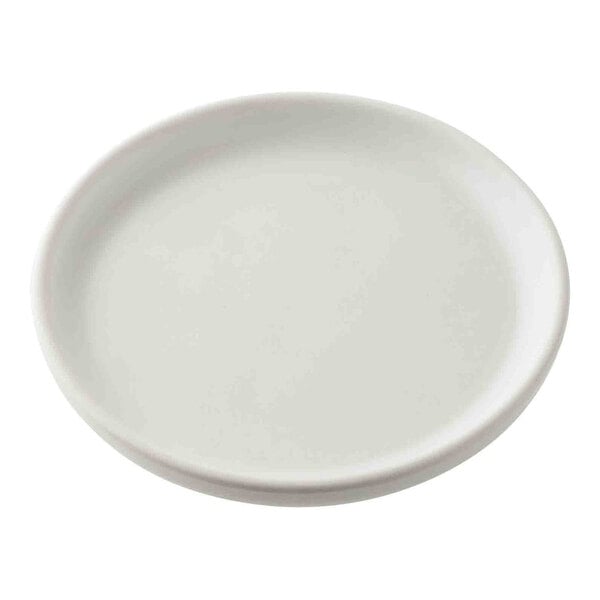 A white round melamine plate from the Tablecraft Terra Collection.