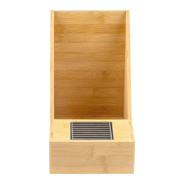 A bamboo airpot rack with a single compartment and a built-in drip tray.
