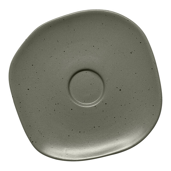 A gray square Ariane porcelain saucer with a circle in the center.