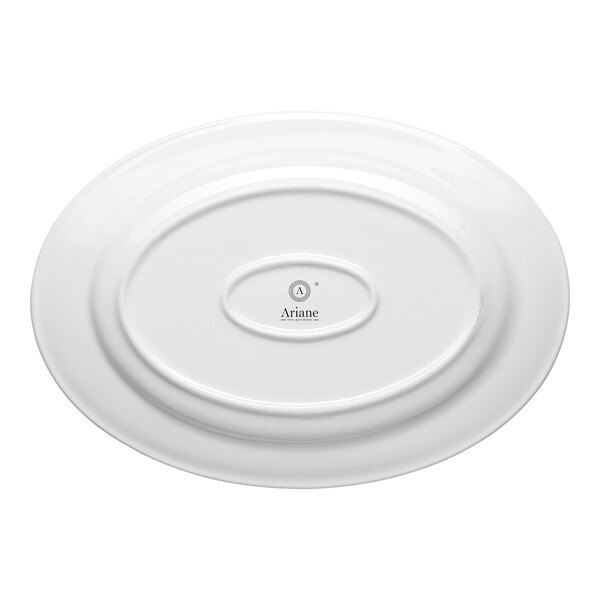 An oval white porcelain platter with a wide rim.