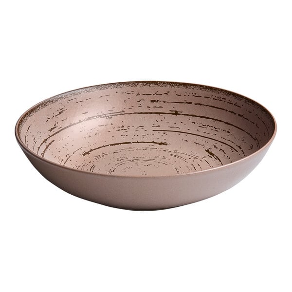 An Ariane Tornado round deep porcelain plate with a speckled surface and a brown and white design.