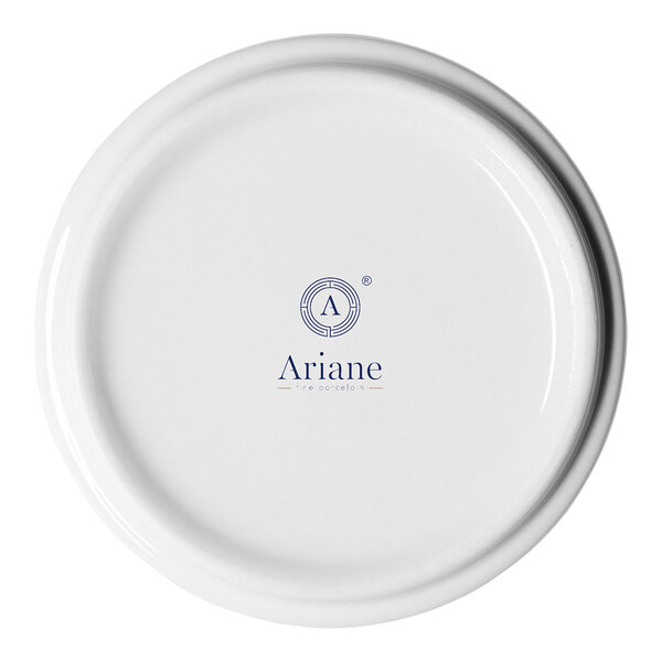 A white porcelain butter ramekin with the Ariane logo on the bottom.