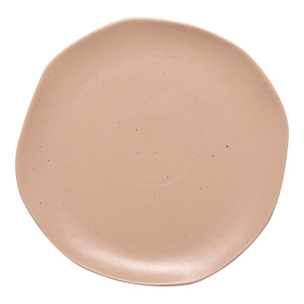 A dark sand Ariane Earth porcelain plate with white dots on a white background.