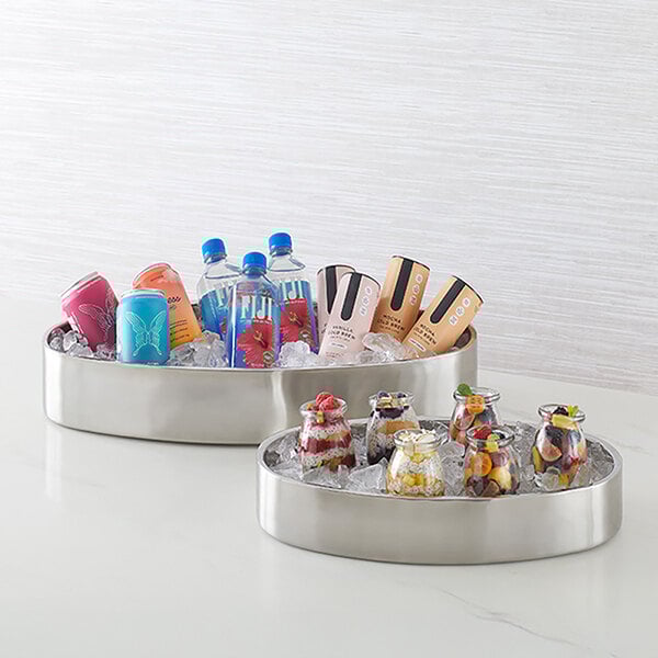 American Metalcraft 128 oz. Oval Satin Stainless Steel Double-Walled Serving Bowl