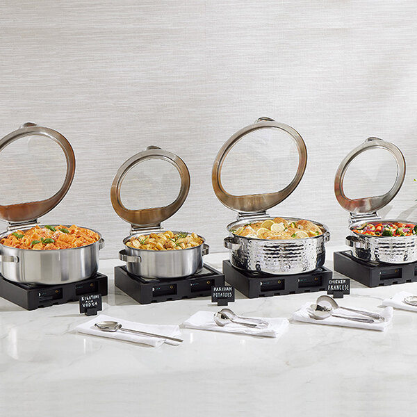 American Metalcraft Synergy 5 Qt. Satin Stainless Steel Round Induction-Ready Chafer with Glass Top and Soft Close Lid SYNSRD13