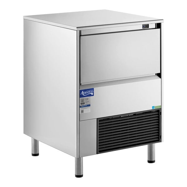 An air-cooled undercounter half cube ice machine with a 77 lb. bin.