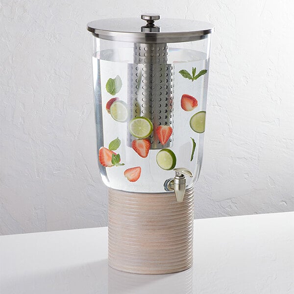 American Metalcraft 8" x 7 3/4" Round Sun-Bleached Wood Juice Dispenser Base JBASES8