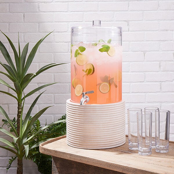 American Metalcraft 11" x 7 3/4" Round Sun-Bleached Wood Juice Dispenser Base JBASES11