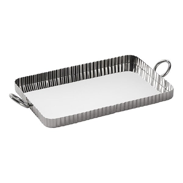 American Metalcraft 14 7/8" x 10" x 1" Rectangular Fluted Stainless Steel Serving Tray Pan - 4/Case