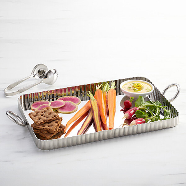 American Metalcraft 14 7/8" x 10" x 1" Rectangular Fluted Stainless Steel Serving Tray Pan - 4/Case