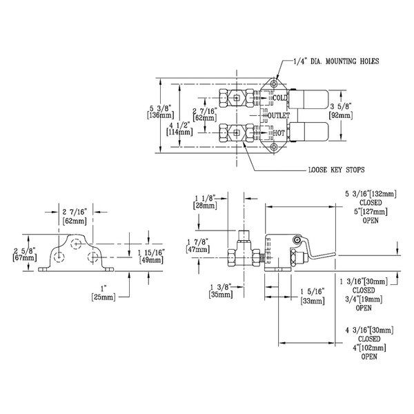 A diagram of a T&S double pedal valve for a sink.