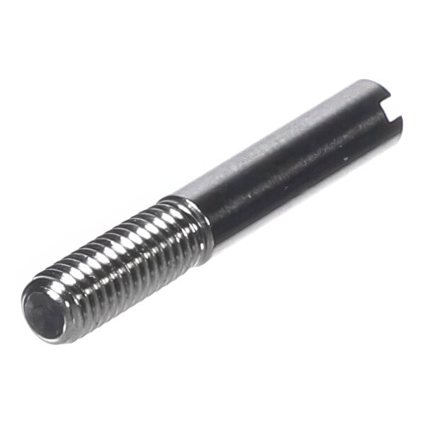 A close-up of a stainless steel Beverage-Air slotted screw with black threads.