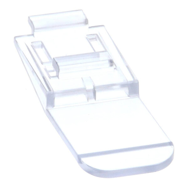 A clear plastic clip for a Hussmann air curtain merchandiser with a white background.