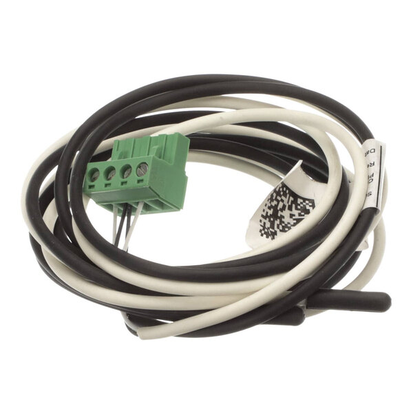 A Delfield thermostat assembly with a black and white cable and a green connector.