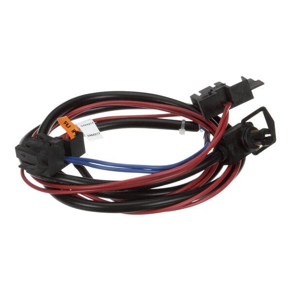 A Hussmann black wiring harness with red and black wires.