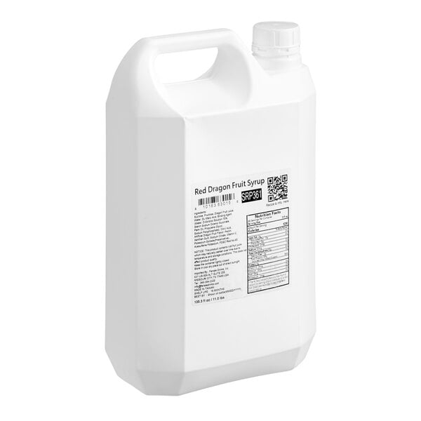 A large white plastic container of Fanale Red Dragon Fruit Concentrated Syrup, 135.3 fl. oz.