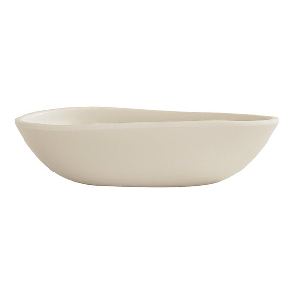 A ivory melamine bowl with a curved bottom.